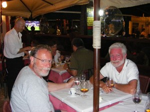 Duncan & David enjoying coffee & brandy after our meal in Cascais. 