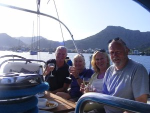 Ian and Linda from "Sunbeat ll" join us for a drink aboard "Rampage"
