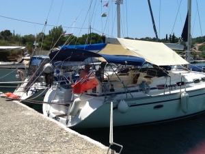 "Scath" tied up next door to "Rampage" in Kastos harbour