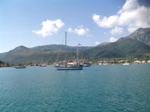'Levitha' in Tranquil Bay, Nidri as we set off to Palairos.