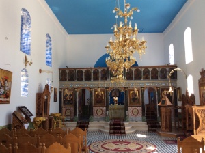 The interior of the restored little church at Port Leone, Kalamos.